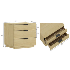 Oak Nightstand with 3 Drawers and Metal Handles - Payton