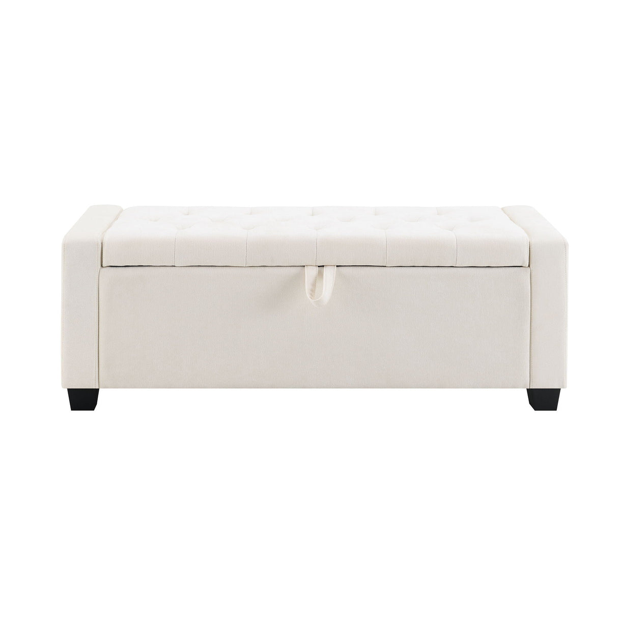 Upholstered Storage Ottoman Bench With Button Tufting And Safety Hinge