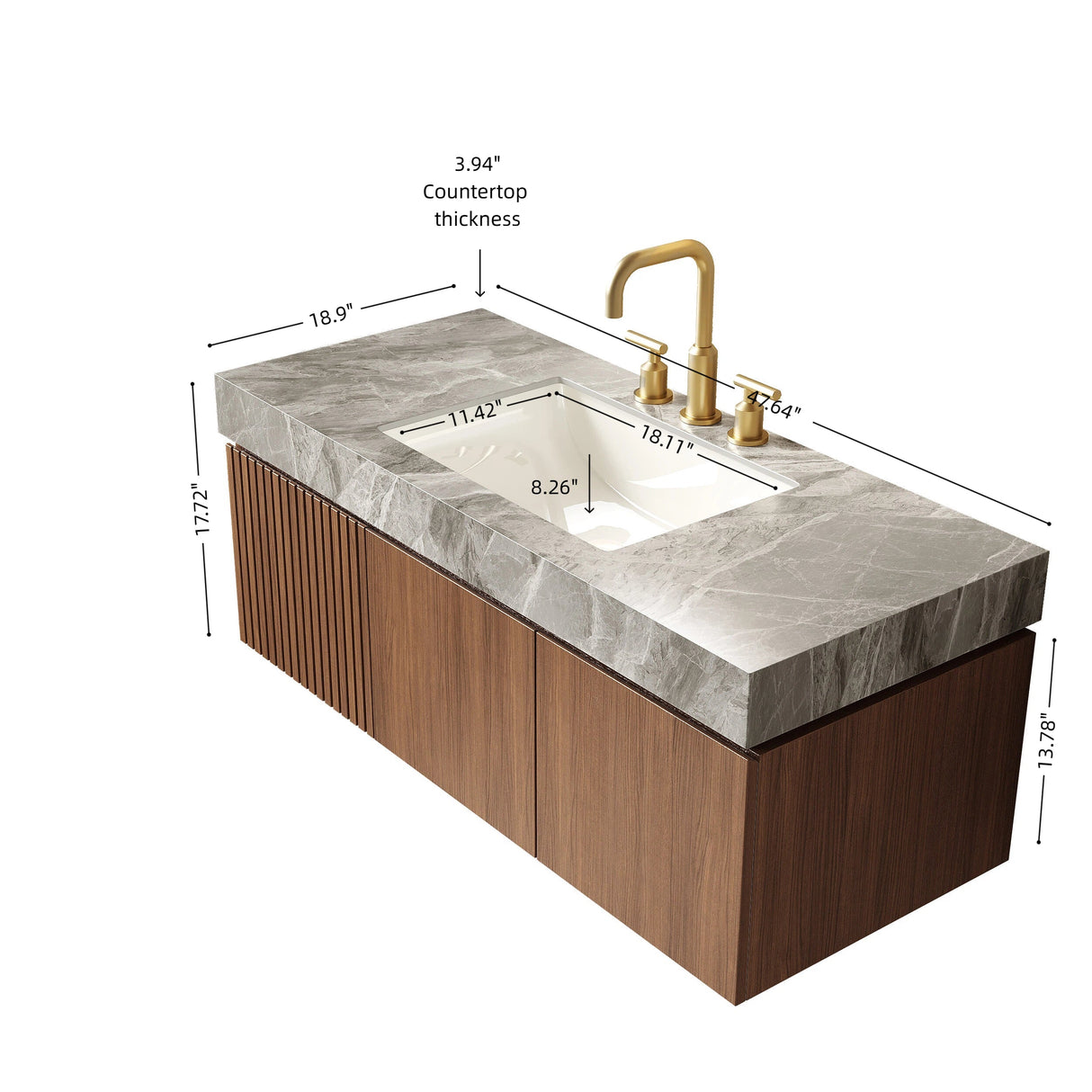 MURI 48" Bathroom Vanity & Sink, Floating Plywood Storage Cabinet