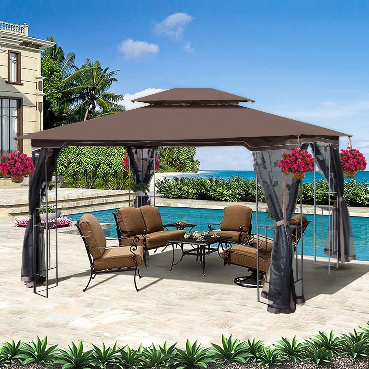 Gazebo tent with double roof & mosquito net