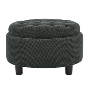 25 Inch Round Storage Ottoman with Tray