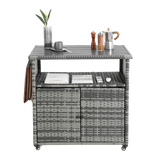 Outdoor Wicker Bar CartPatio Wine Serving Cart w/Wheels Rolling Rattan Beverage Bar Counter Table w/Glass Top for Porch Backyard Garden Poolside PartyLight brown