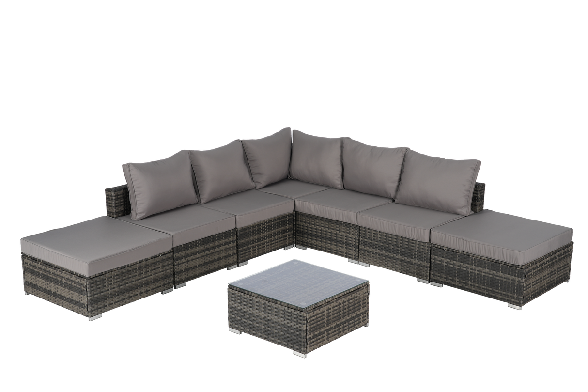 8 Pieces Outdoor Patio Sectional Sofa Couch,Wicker Furniture Conversation Sets with Washable Cushions & Glass Coffee Table for Garden, Poolside, Backyard
