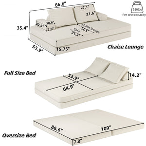 Convertible Fabric Futon Sofa Bed with Tumbler Backrests and Pillows - Gray or Beige