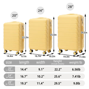 Set 3PCs 20'/24'/28' ABS Spinner Wheel Luggage - Yellow