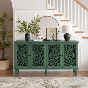 60' Antique Buffet Cabinet with Floral Carvings