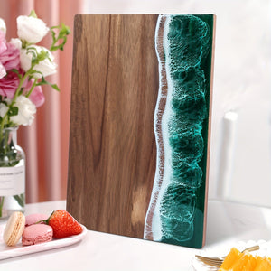 Acacia Wood Resin Wave Cutting Board Ocean River Serving Tray 46x23cm