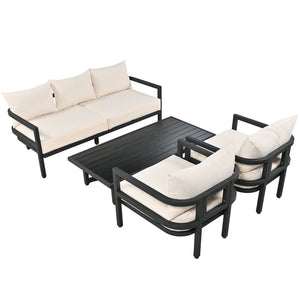 Multi-Person Outdoor Steel Sofa Set with Coffee Table - Beige or Gray