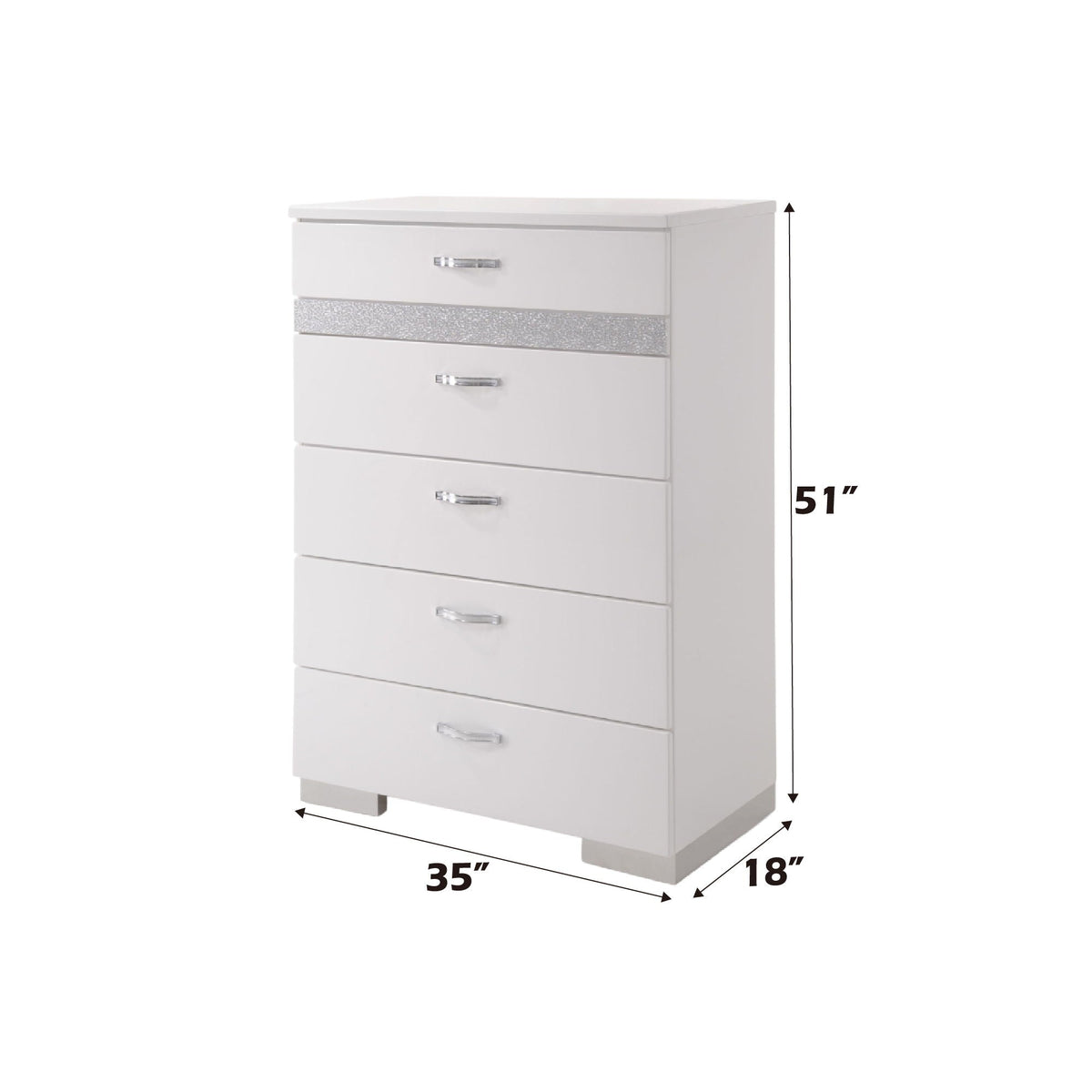 High Gloss White Accent Chest with Five Drawers - Modern Bedroom Storage