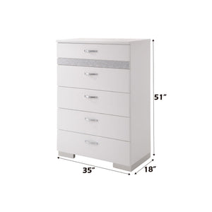 High Gloss White Accent Chest with Five Drawers - Modern Bedroom Storage