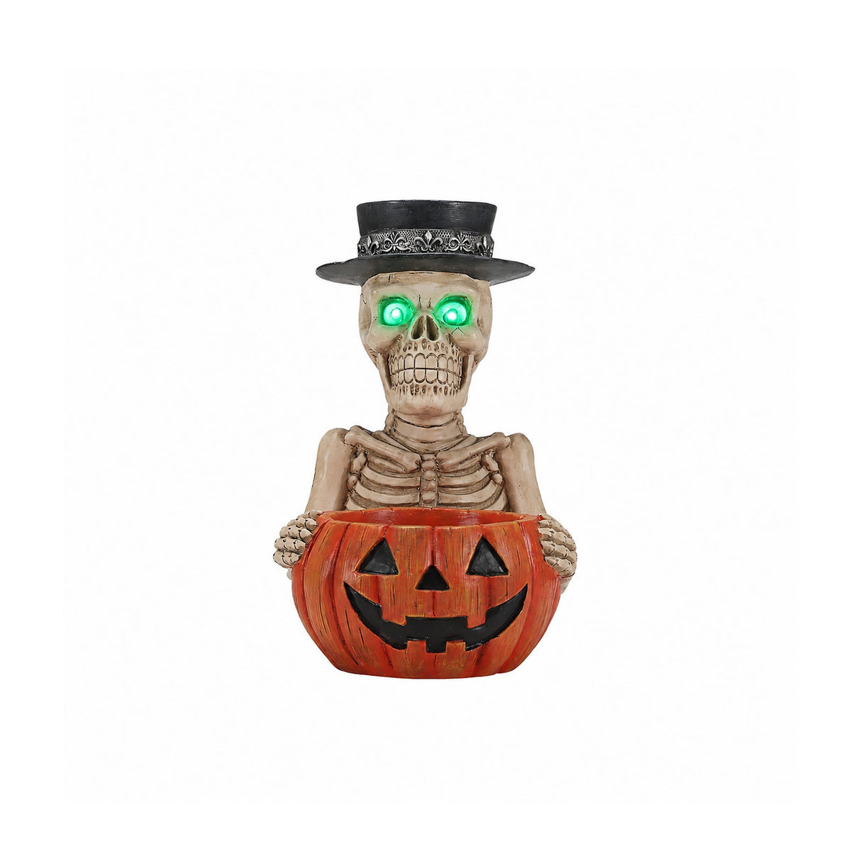 Halloween Skeleton Figurine with Pumpkin Candy Bowl & Candle Holder