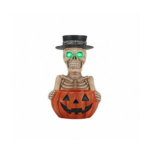 Halloween Skeleton Figurine with Pumpkin Candy Bowl & Candle Holder