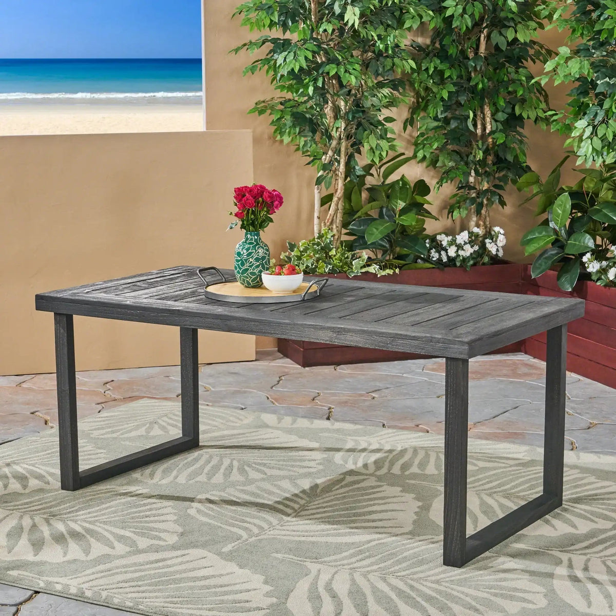 Outdoor Acacia Wood Dining Table, Sandblast Finish