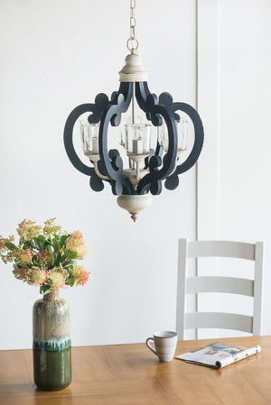 Wood Chandelier 6 Light Farmhouse Pendant Lighting Cream