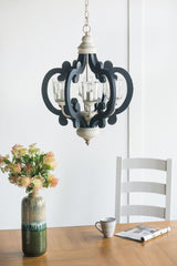 Wood Chandelier 6 Light Farmhouse Pendant Lighting Cream