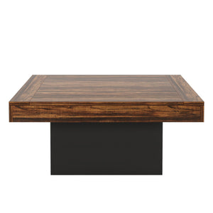LED Coffee Table With Base, Center Table For Living Room - Rustic Brown