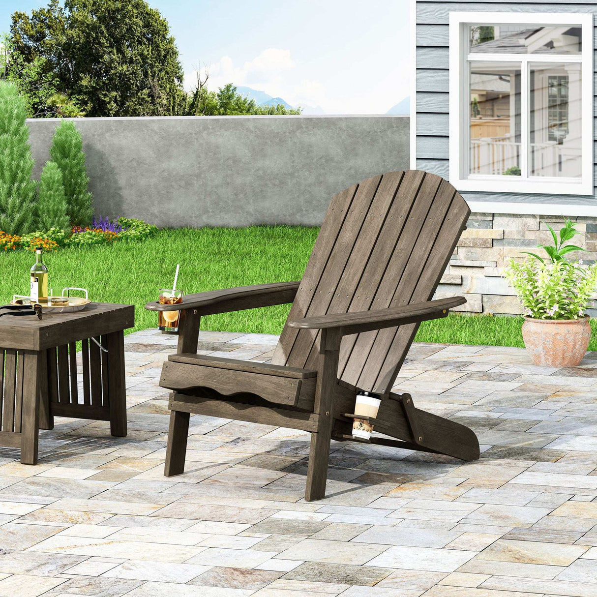 Zenithia - Outdoor Foldable Adirondack Chair With 2 Cup Holders