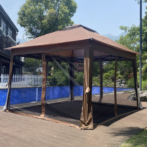 Outdoor Pop Up Gazebo Canopy With 2 Tier Soft Top And Removable Zipper Netting