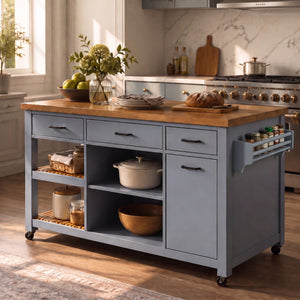 52" Kitchen Island Cart with Rubber Wood Top