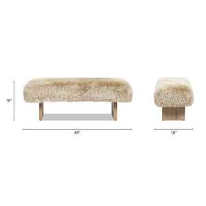 Natural Blonde Sheepskin Fur Rectangular Accent Bench with Plush Upholstery - 49"