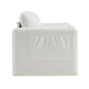 Modern Loveseat Sofa 2-Seater - Plush Chenille Fabric Ivory White