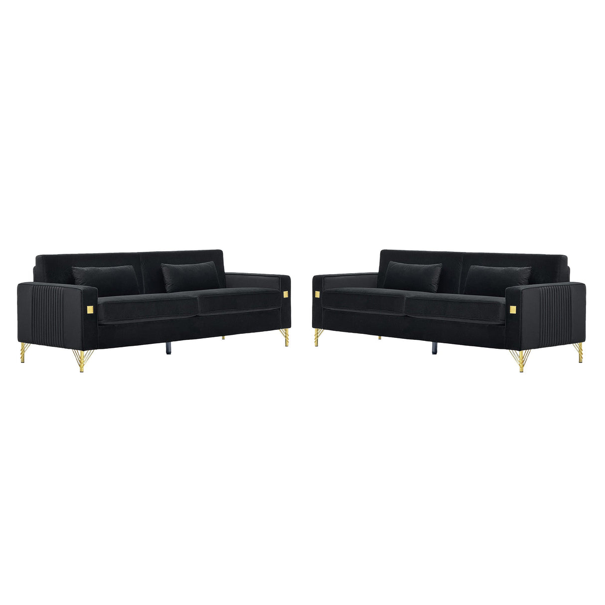 Black Velvet 2-Piece Sofa Set