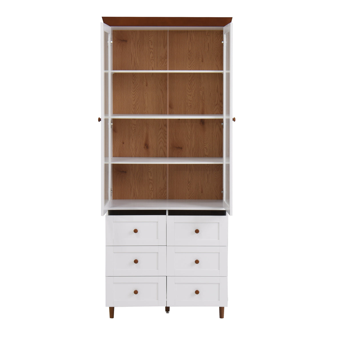 White MDF Display Storage Cabinet with Glass Doors and Adjustable Shelves