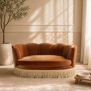 Clara 34.5" Scalloped Pet Sofa Bed, Medium, Burnt