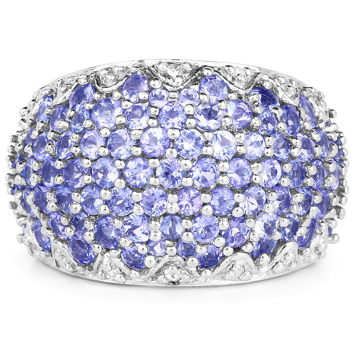 3.01 Carat Genuine Tanzanite and White Diamond .925 Sterling Silver Ring
