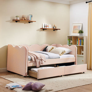 Gingham Daybed With USB Charging Port, Wave-Shaped Design