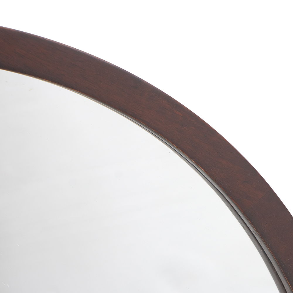 Circle Wall Mirror With Wooden Frame, Wall Mirror For Living Room
