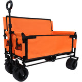 3-in-1 convertible folding wagon cart with bench seat & storage - 500lbs heavy-duty utility wagon, 180l capacity all-terrain wheels for camping, beach, sports, garden, orange