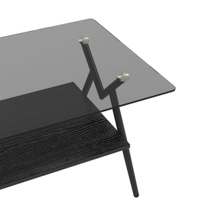 Rectangle Coffee Table With Tempered Glass Top And Shelf, Modern Table For Living Room
