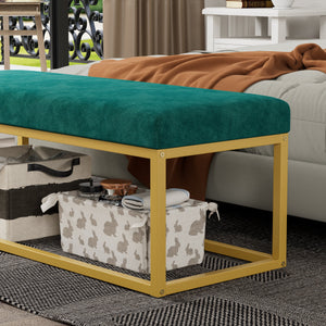 Mid-Century Modern Storage Bench for Entryway with Steel Frame - Synthetic Leather