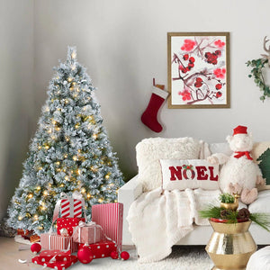 4FT Prelit Flocked Christmas Tree With Pine Needles & Eucalyptus Leaves