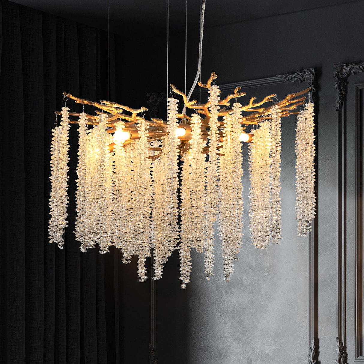 24-inch Modern Golden Pendant Light with Cascading Crystal Strands