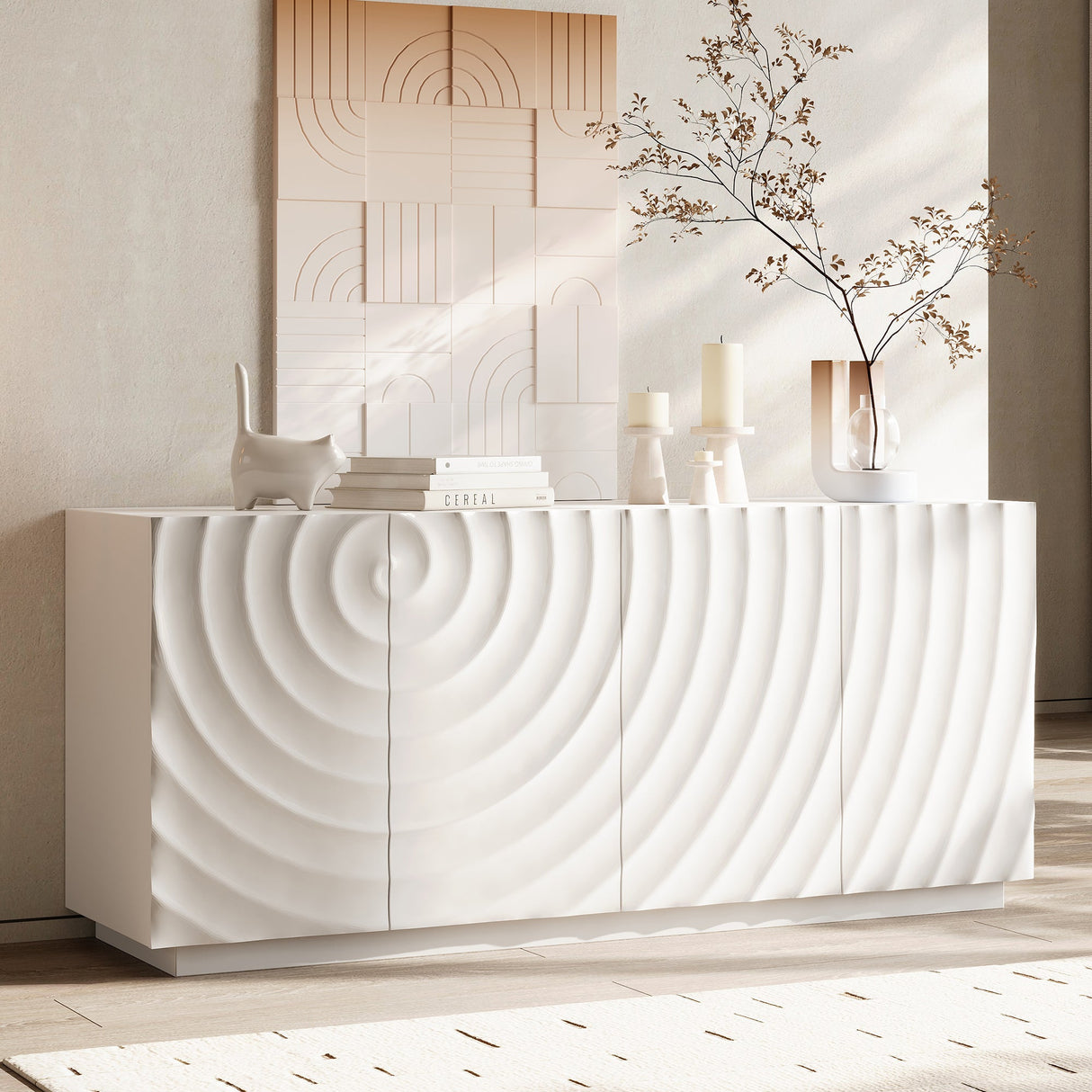 Buffet Cabinet with Storage - Modern 4-Door Sideboard