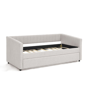 Upholstered Daybed With Trundle With Vertical Stripes