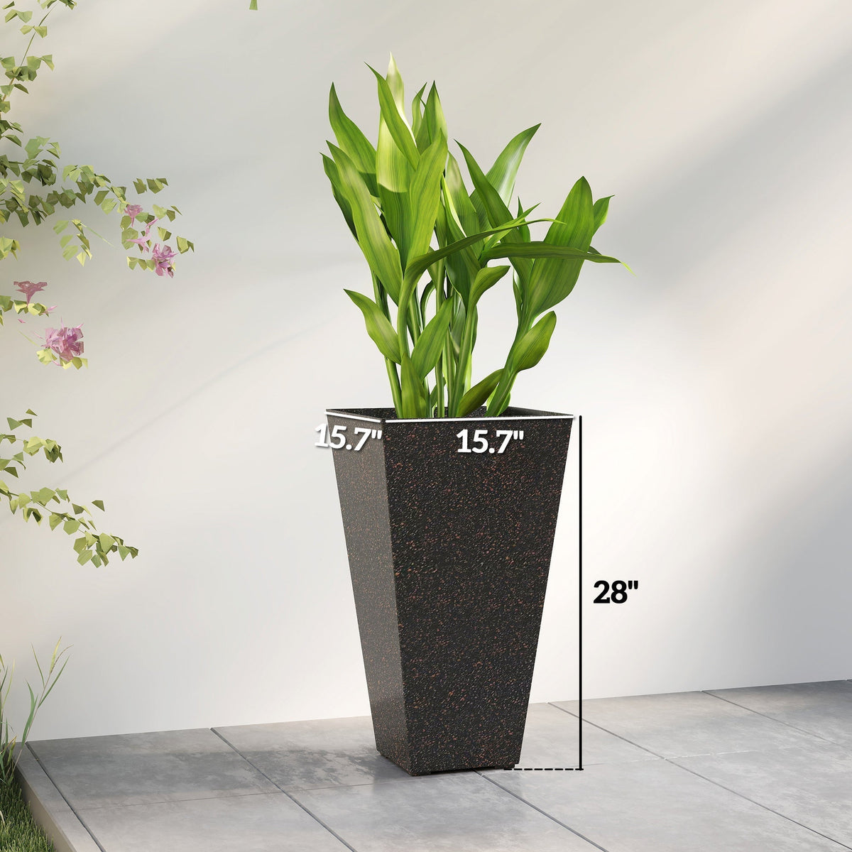 Set of 3 Tall Flower Pots with Marble Look Finish