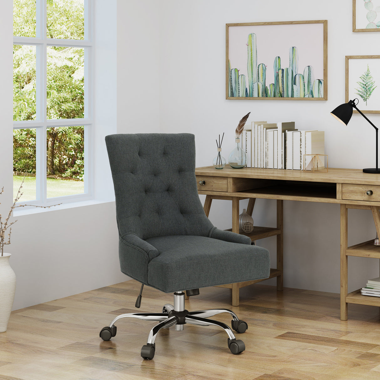 Tufted Swivel Office Chair with Adjustable Comfort
