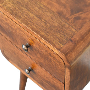 Soli Wood Mini Chestnut Curved Nightstand, 2-Drawers