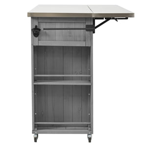 Outdoor Kitchen Island With Stainless Steel Top, Ample Storage Space, Towel And Spice Racks And A Bottle Opener