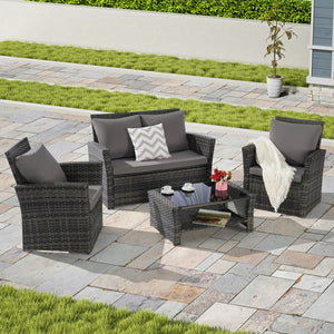 4 Pieces Outdoor Patio Furniture Sets Garden Rattan Chair Wicker Set