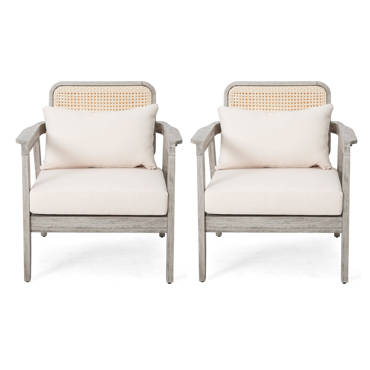 Set of 2 Outdoor Acacia Wood Patio Club Chairs with Cushions