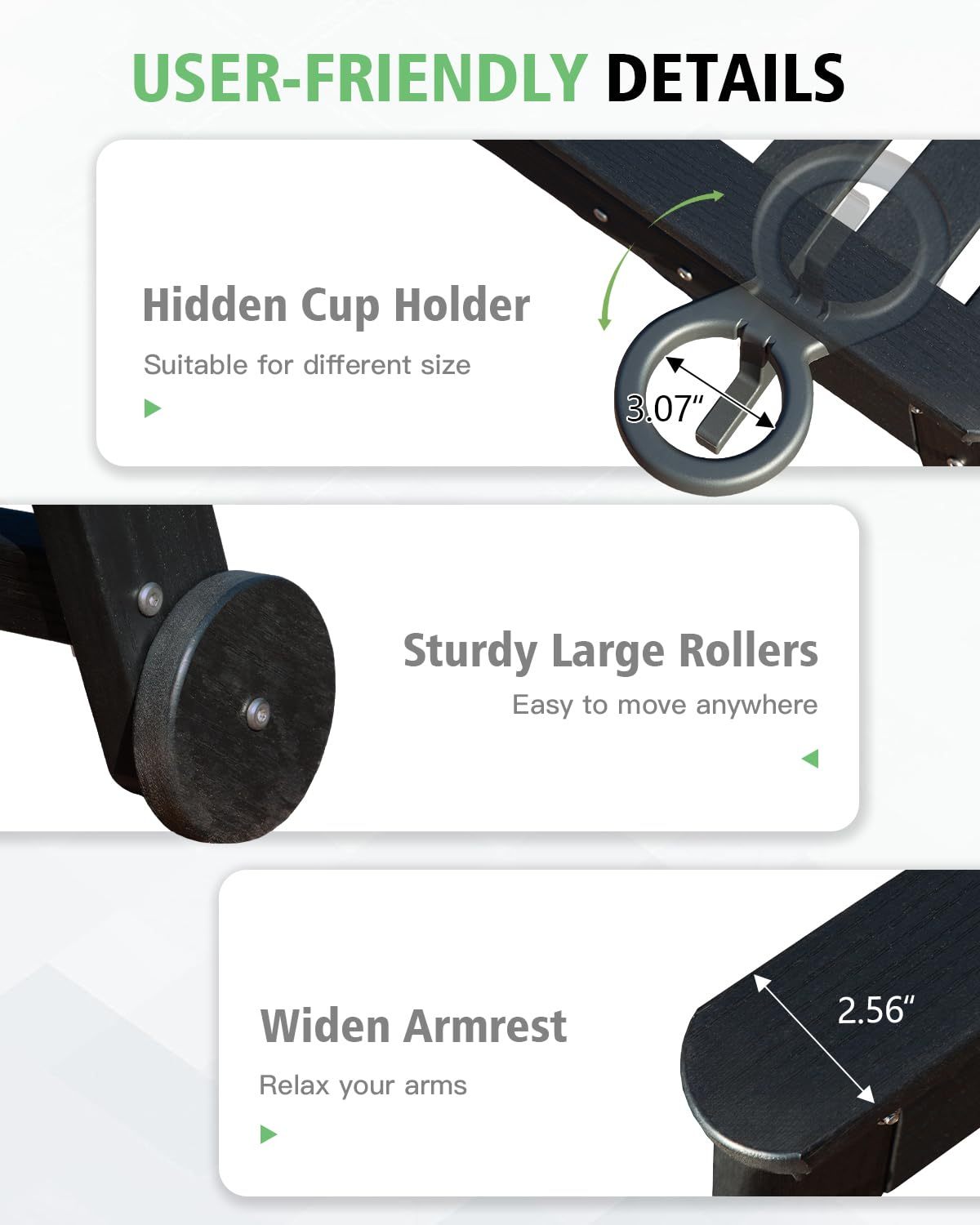 Patio Lounge Chair Outdoor, HDPE Outdoor Chaise Lounge with Reclining Backrest, Pool Lounger Chair for Outside, Poolside, Sunbathing Tanning, Black