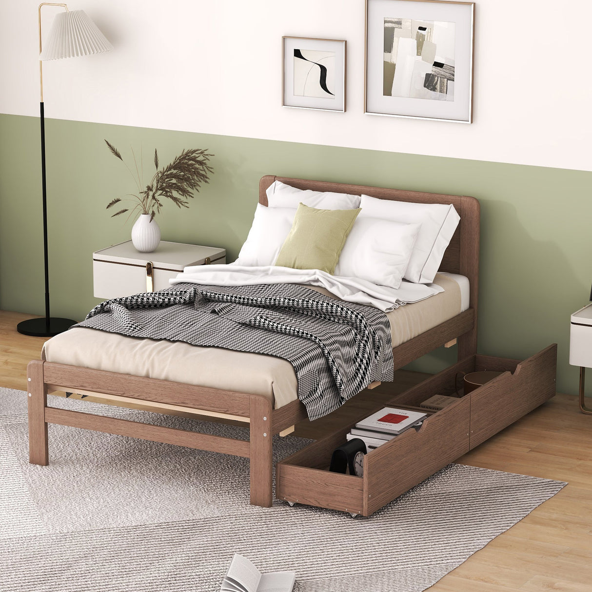 The Space-Saving Rubberwood Twin Bed With Integrated Storage
