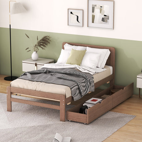 The Space-Saving Rubberwood Twin Bed With Integrated Storage
