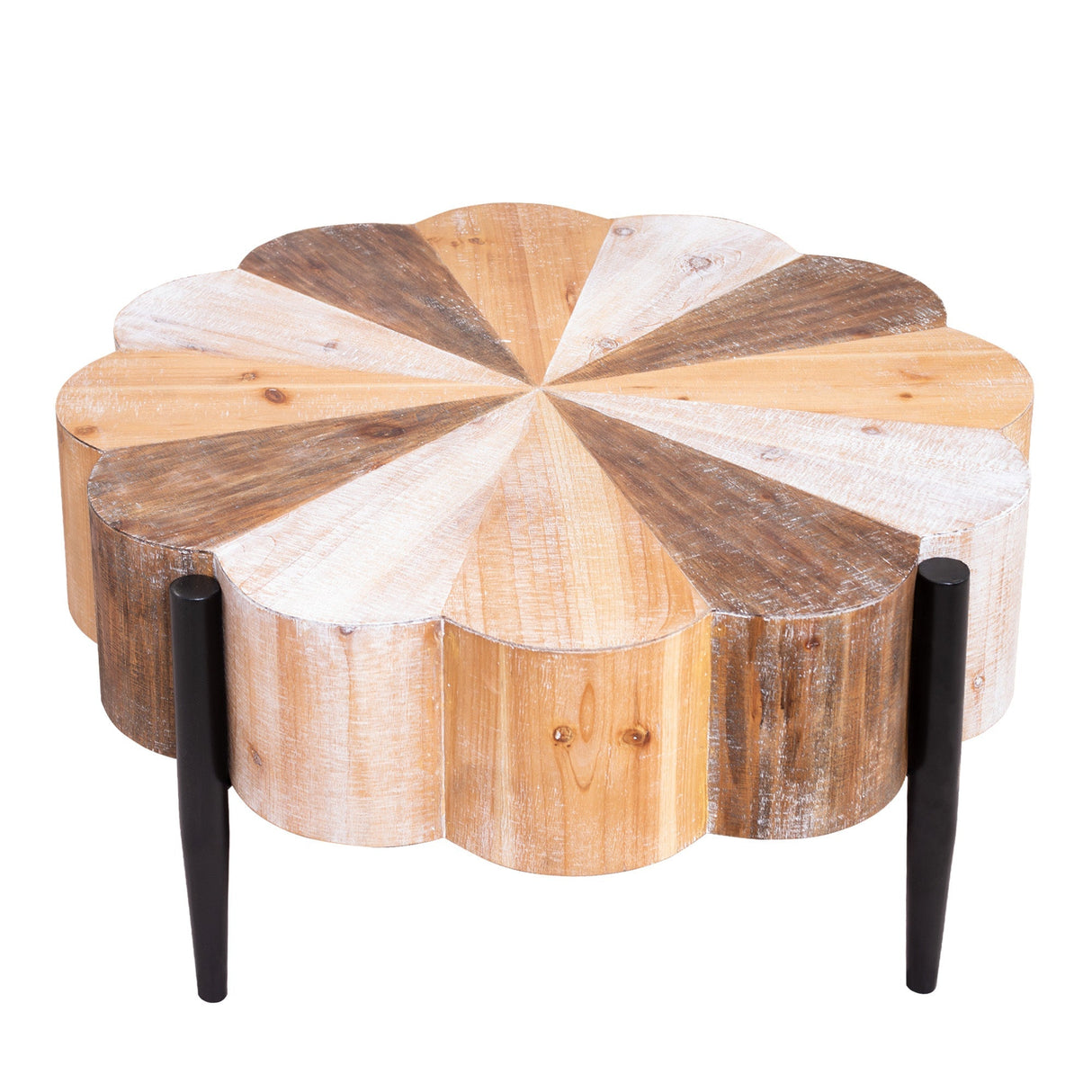 Rustic Manufactured Wood Flower - Shaped Coffee Table with Metal Legs, 31.7' Diameter Vintage Distressed Center Table for Living Room
