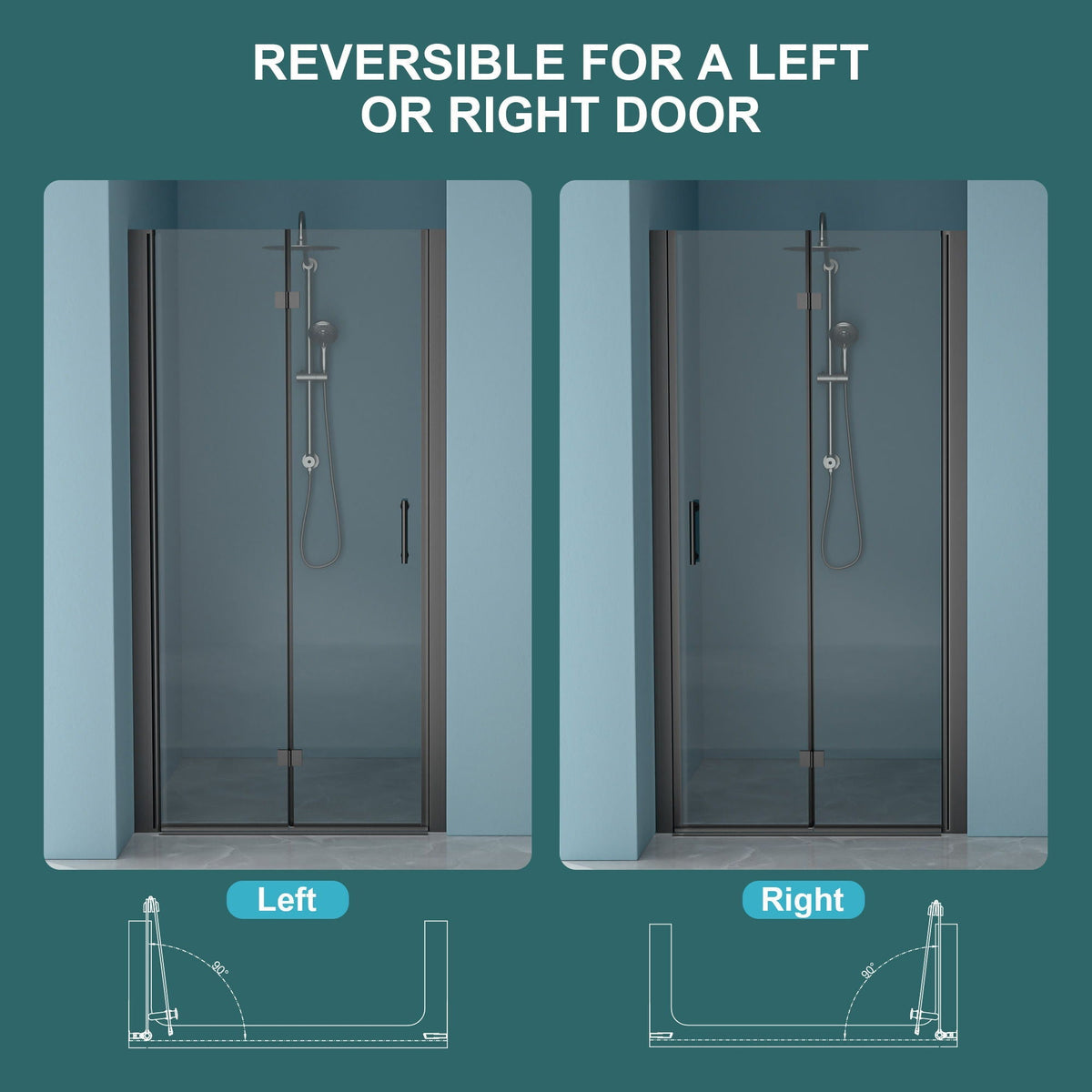Fold Frameless Shower Door With Tempered Glass