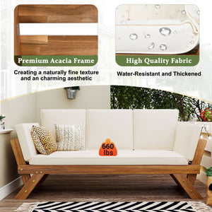 Topmax Outdoor Adjustable Patio Wooden Daybed Sofa Chaise Lounge with Cushions